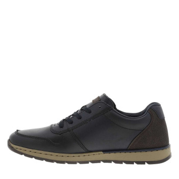 Sneakers en cuir bleu marine avec semelle à talon plat et zip latéral