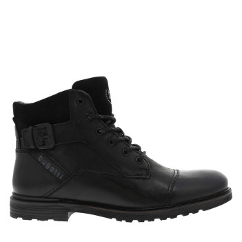 Boots en cuir noires à talon décroché bas avec des lacets et un zip latéral
