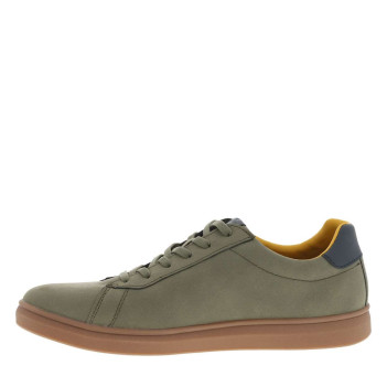 Sneakers kaki à talon plat avec fermeture à lacets et logos de la marque
