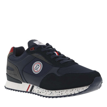 Sneakers bi-matière en cuir nubuck bleu marine et semelle contrastée