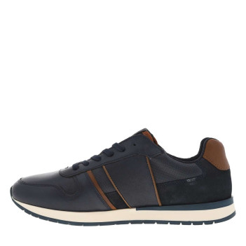 Sneakers en cuir bleu marine à détails marron et à lacets plats bleu marine