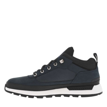 Sneakers en cuir bleu marine à talon plat avec des lacets ronds