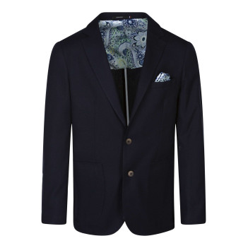 Veste blazer marine unie avec une coupe ajustée et un col cranté à revers