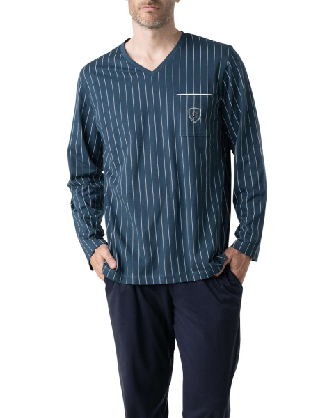 Pyjama long en coton marine...