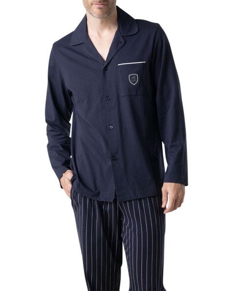 Pyjama long en coton marine...