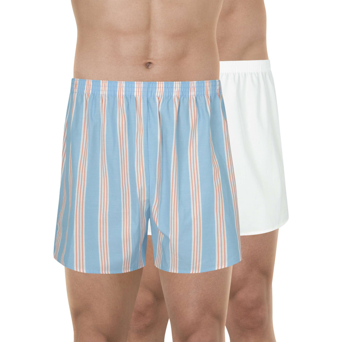 Thumbnail Lot de 2 boxers longs en coton multicolores unis avec une taille élastiquée - Image 6