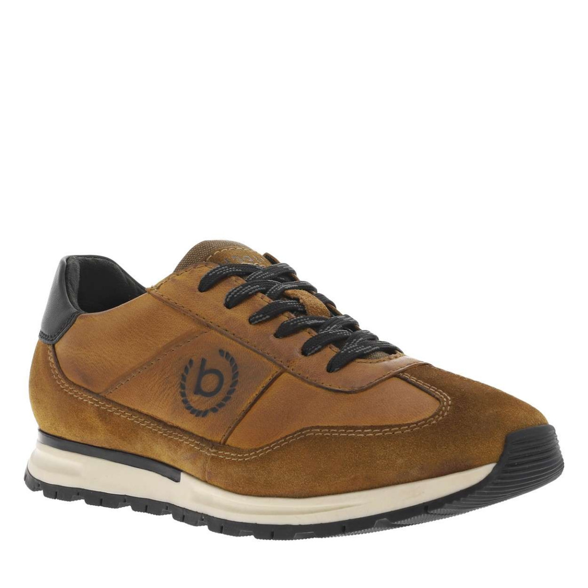 Thumbnail Sneakers en cuir cognac à talon plat avec lacets bicolores et logos de la marque - Image 3