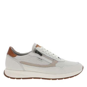 Baskets running blanches en cuir à talon plat avec des lacets et un zip latéral