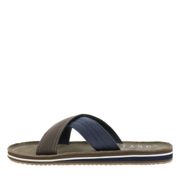 Mules kaki à talon plat avec des brides entrecroisées sur le coup de pied