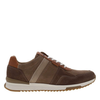 Baskets running en cuir taupe à talon plat avec des lacets tressés
