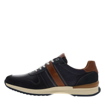 Baskets running en cuir bleu marine à talon plat avec des lacets tressés