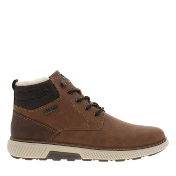Bottines brunes à talon plat avec un zip et des lacets ronds