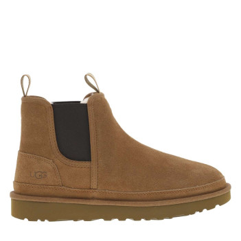 Boots en cuir camel à talon plat pourvues de soufflets élastiqués