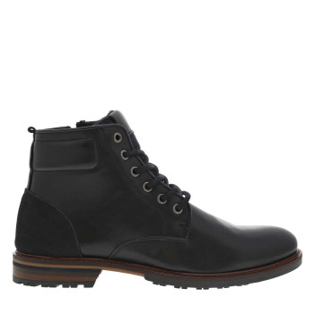 Bottines en cuir noires à talon plat avec un zip et des lacets ronds