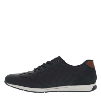 Sneakers en cuir marine à talon plat et à lacets ronds avec zip latéral