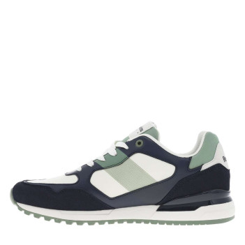 Baskets running marine à talon plat avec empiècements écrus et verts