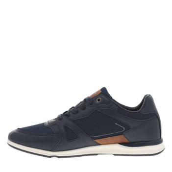 Sneakers marine à semelle blanche avec lacets plats et logos blancs