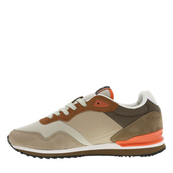 Baskets running en cuir marron et orange à talon plat avec logo blanc