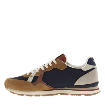 Baskets running en cuir cognac à talon plat avec logo beige et lacets plats