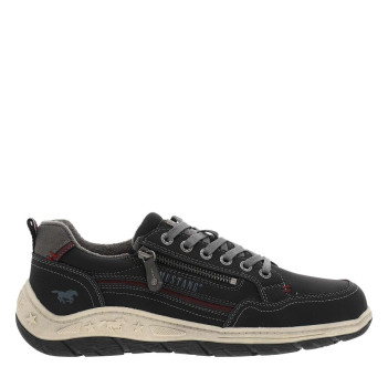 Sneakers noires à talon plat avec des lacets plats gris et un zip