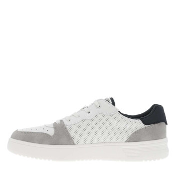 Sneakers blanches plates avec empiècement en suédine et à lacets