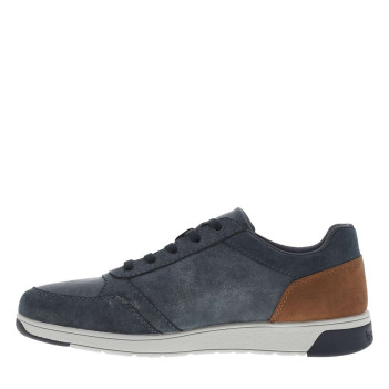 Sneakers en croûte de cuir bleues à talon plat et à lacets plats et zip latéral