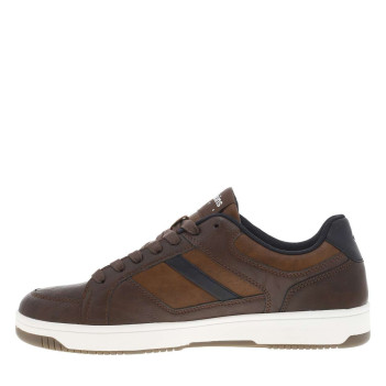 Sneakers brunes à talon plat avec des lacets et bandes bleues marine