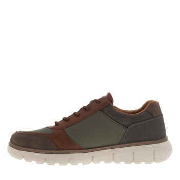 Sneakers multicolores brunes et kaki avec semelle à talon plat et lacets