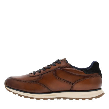 Sneakers cognac à talon plat avec le logo en relief sous la semelle