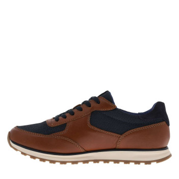 Sneakers Cognac à talon plat avec un empiècement en cuir sur le pourtour