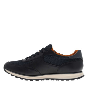 Sneakers bleu marine à talon plat avec un empiècement en cuir sur le pourtour