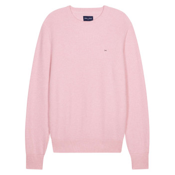 Pull en coton rose uni avec une coupe droite et un col rond