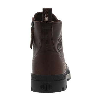 Bottines en cuir marron à talon plat avec des lacets et un zip latéral