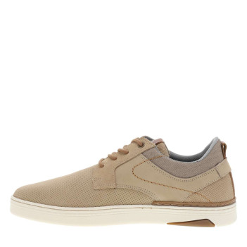 Sneakers en cuir beiges à talon plat avec des lacets ronds bruns