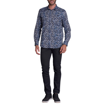 Chemise en coton nuit imprimée avec une coupe droite à col français