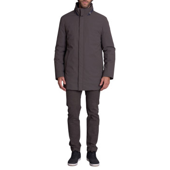 Parka gris uni avec une coupe droite et une fermeture zippée