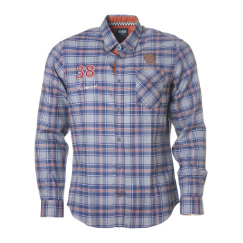 Chemise en coton bleue à motif écossais coupe ajustée pourvue d'un col américain