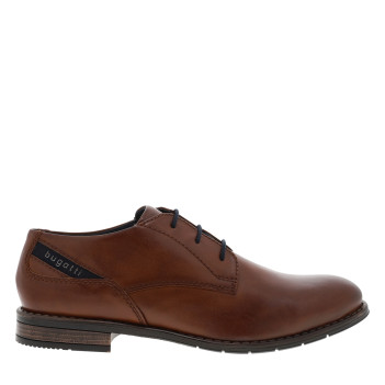 Richelieu cognac à talon plat pourvus de lacets ronds et du logo