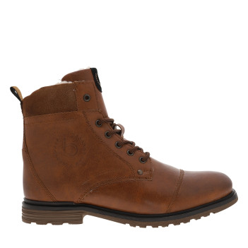 Bottines en cuir brun à talon décroché bas avec des lacets et un zip latéral