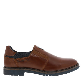 Mocassins cognac à talon décroché bas doté de soufflets élastiqués