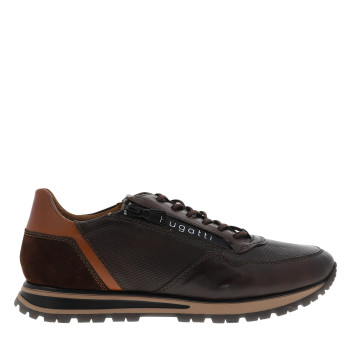 Sneakers en cuir chocolat à talon plat dotées de lacets élastiqués et d'un zip