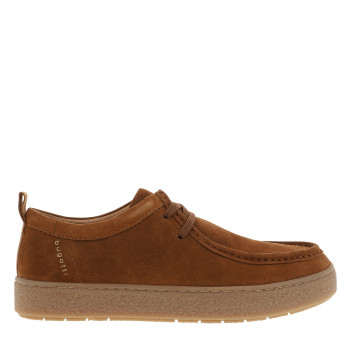 Mocassins en cuir brun à talon plat pourvu de lacets ton sur ton