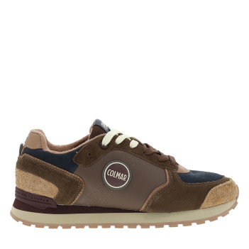 Baskets de running Travis Block en cuir brun à fermeture par lacets
