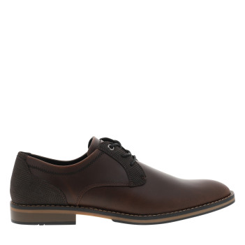 Derbies chocolat à talon plat dotées de lacets ronds et d'empiècements à motifs