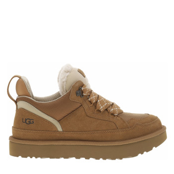 Sneakers en cuir camel à talon plat avec pourvues d'une languette rembourrés