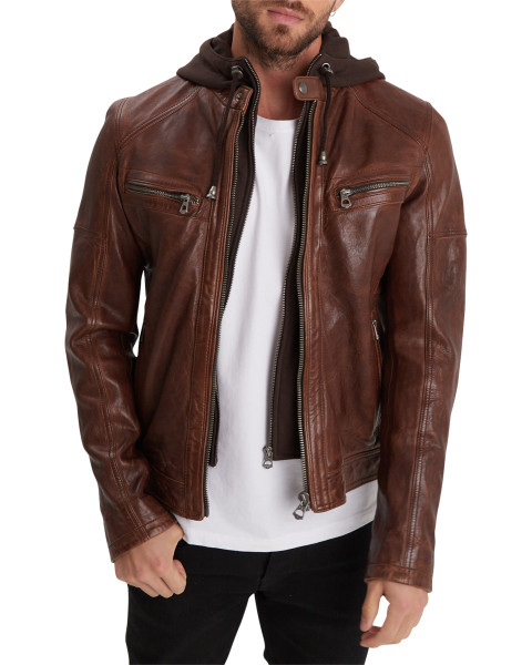 Blouson camel en cuir avec...