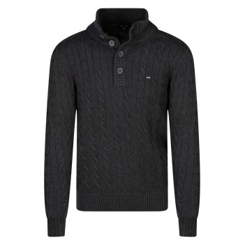 Pull en coton gris avec une coupe droite pourvu d'un col boutonné