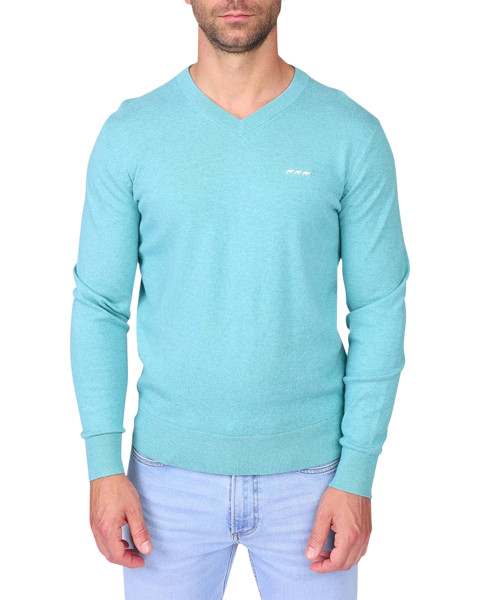 Pull en coton turquoise à...