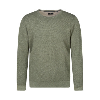 Pull en coton kaki à coupe droite pourvu d'un col rond côtelé