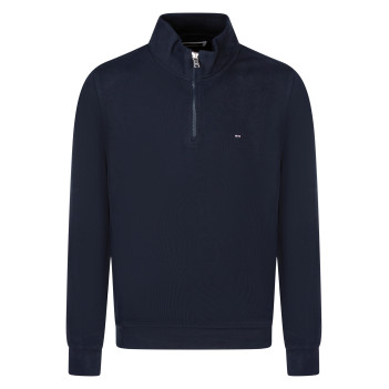 Pull en coton marine uni avec une coupe droite et un col camionneur